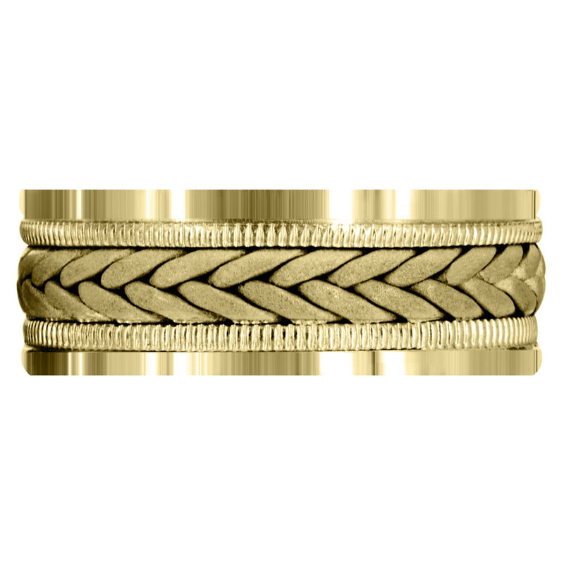 Yellow Gold Hand Woven Mens Wedding Band | Sand Blast Finish (Carson)