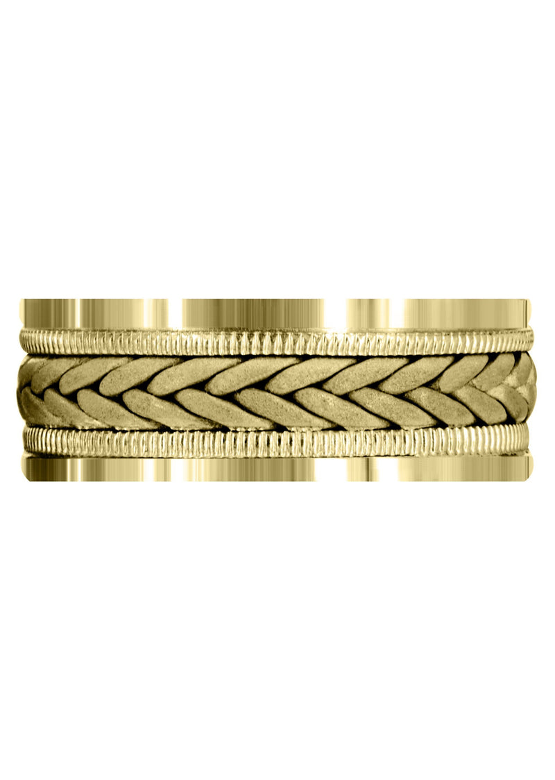 Yellow Gold Hand Woven Mens Wedding Band | Sand Blast Finish (Carson)
