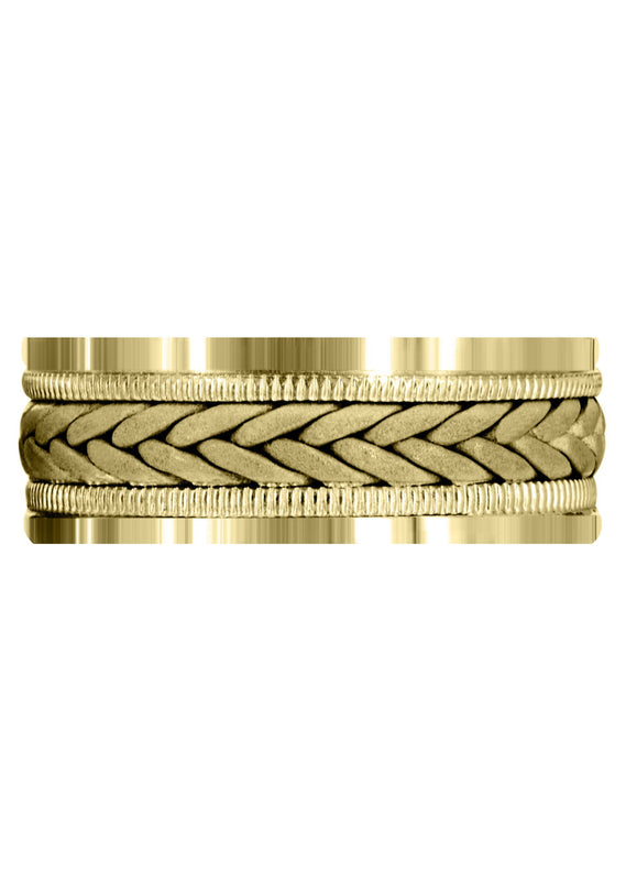 Yellow Gold Hand Woven Mens Wedding Band | Sand Blast Finish (Carson)
