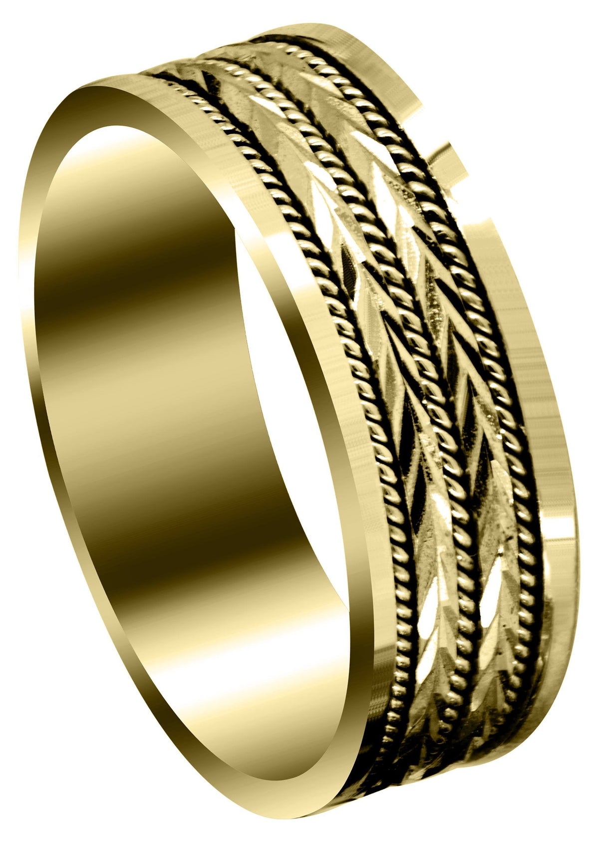 Yellow Gold Contemporary Mens Wedding Band | High Polish Finish (Kai)