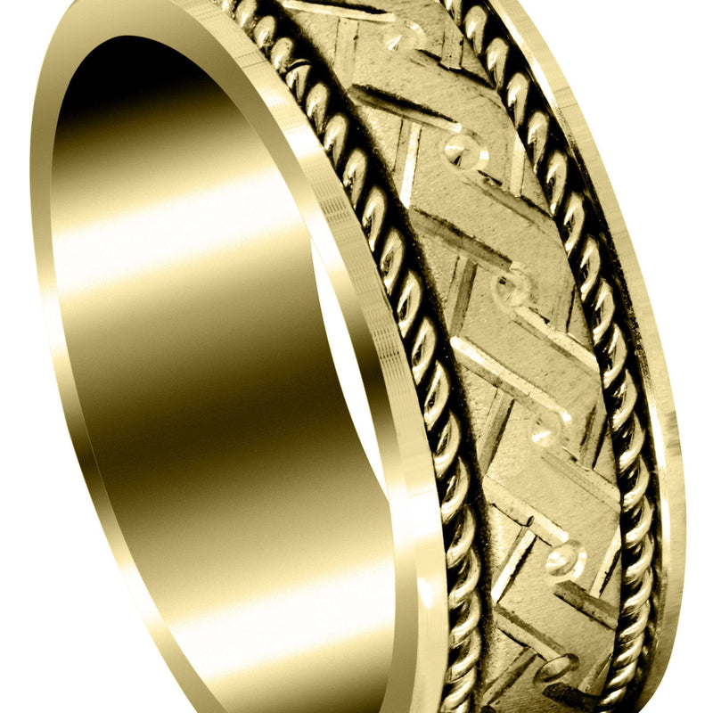 Yellow Gold Modern Mens Wedding Band | Cross Satin Finish (Gael)