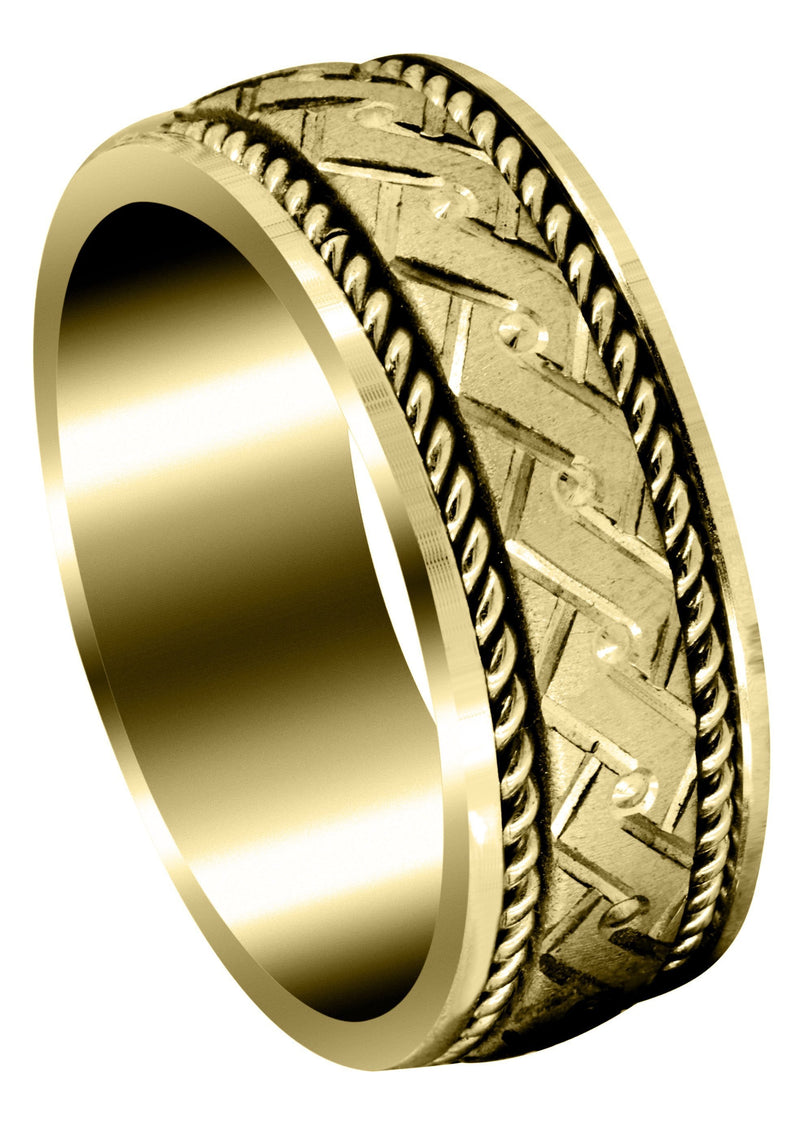 Yellow Gold Modern Mens Wedding Band | Cross Satin Finish (Gael)