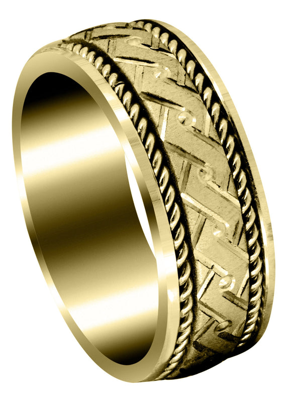 Yellow Gold Modern Mens Wedding Band | Cross Satin Finish (Gael)