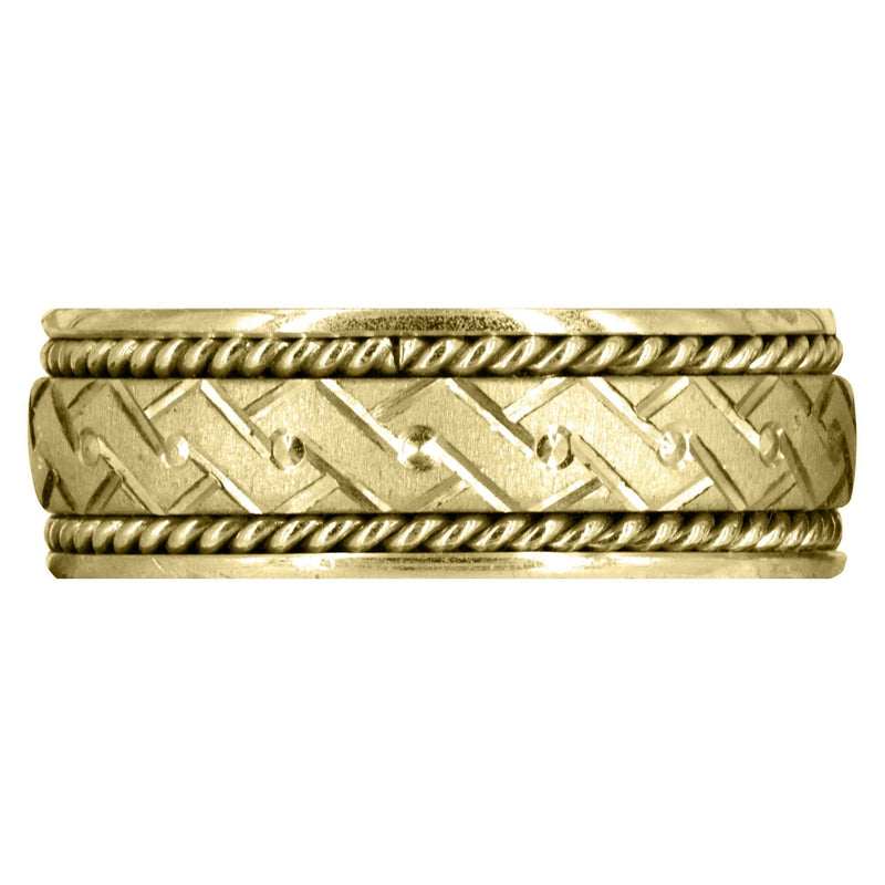 Yellow Gold Modern Mens Wedding Band | Cross Satin Finish (Gael)
