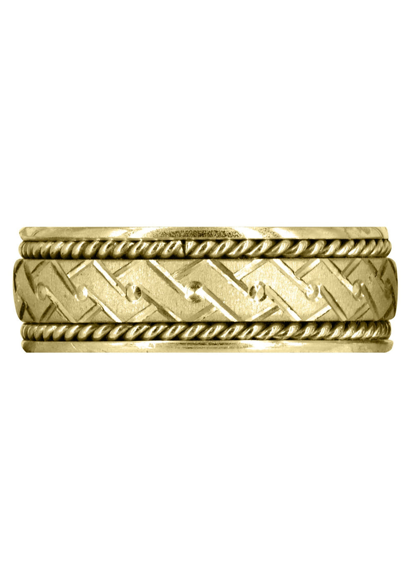 Yellow Gold Modern Mens Wedding Band | Cross Satin Finish (Gael)