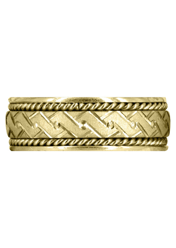 Yellow Gold Modern Mens Wedding Band | Cross Satin Finish (Gael)