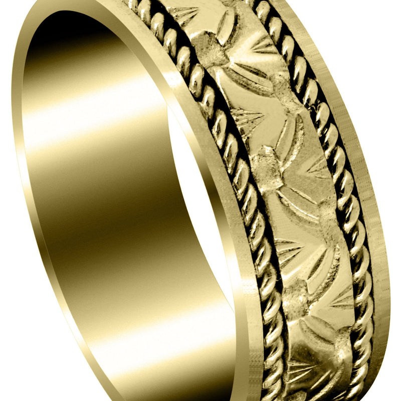 Yellow Gold Modern Mens Wedding Band | Sand Blast / High Polish Finish (Rowan)