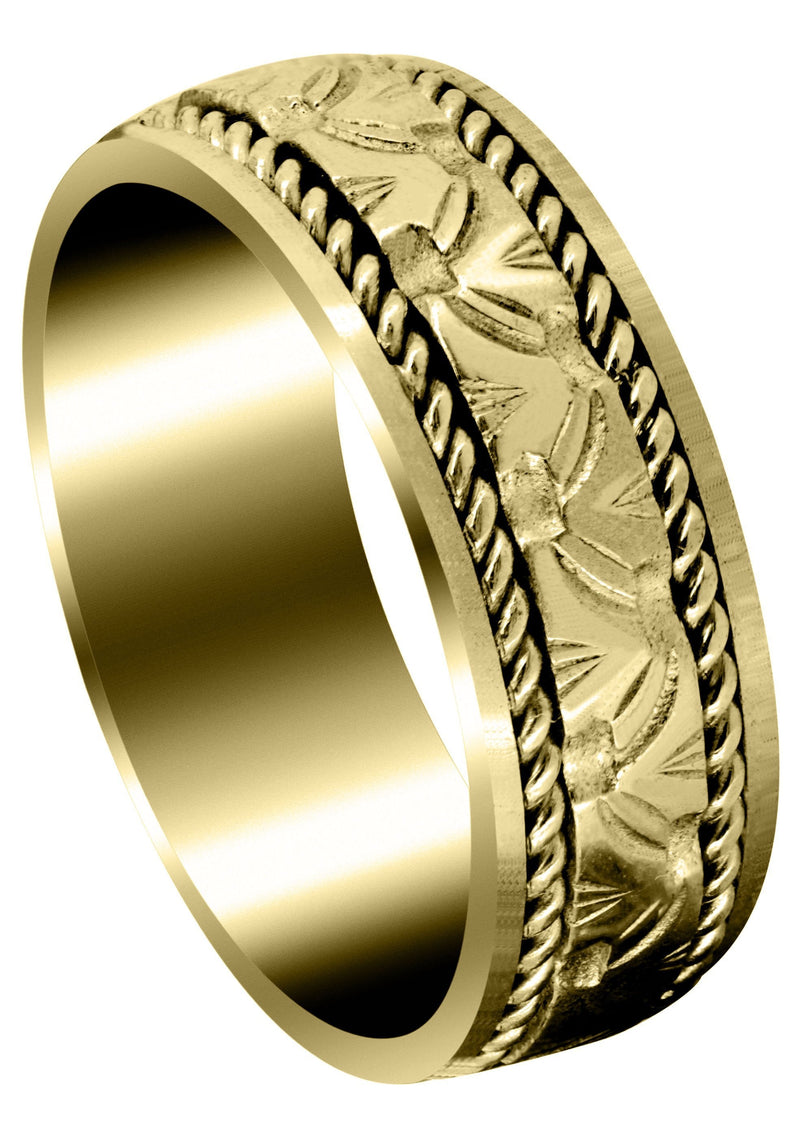 Yellow Gold Modern Mens Wedding Band | Sand Blast / High Polish Finish (Rowan)