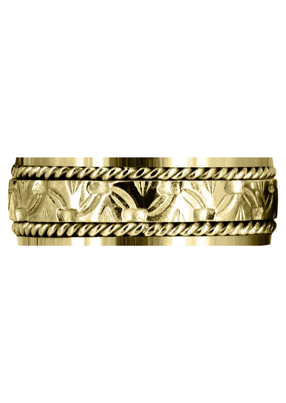 Yellow Gold Modern Mens Wedding Band | Sand Blast / High Polish Finish (Rowan)