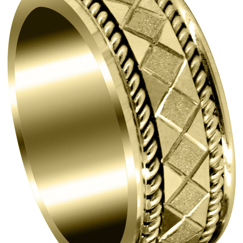 Yellow Gold Modern Mens Wedding Band | Stone Finish Finish (Jonah)