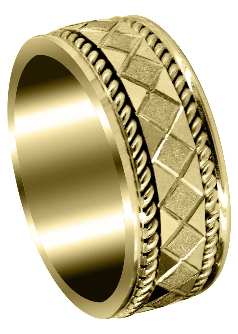 Yellow Gold Modern Mens Wedding Band | Stone Finish Finish (Jonah)