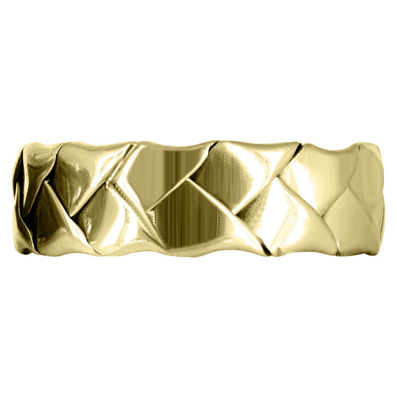 Yellow Gold Hand Woven Mens Wedding Band | High Polish Finish (Kingston)