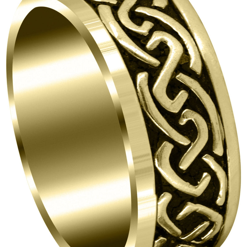 Yellow Gold Celtic Mens Wedding Band | Sand Blast / High Polish Finish (Kaiden)