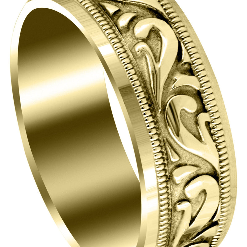 Yellow Gold Antique Mens Wedding Band | Sand Blast / High Polish Finish (George)