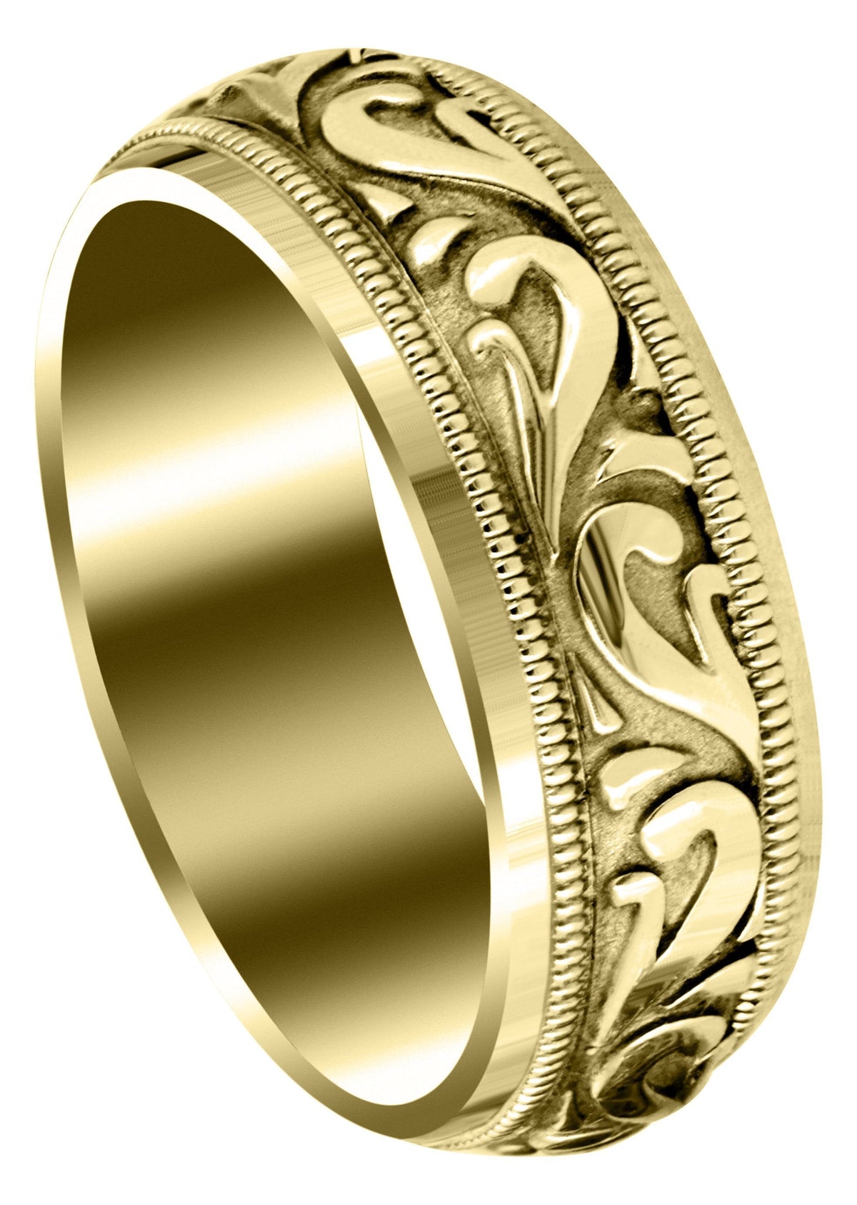 Yellow Gold Antique Mens Wedding Band | Sand Blast / High Polish Finish (George)