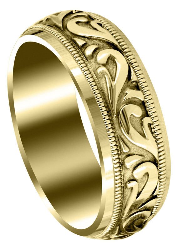 Yellow Gold Antique Mens Wedding Band | Sand Blast / High Polish Finish (George)