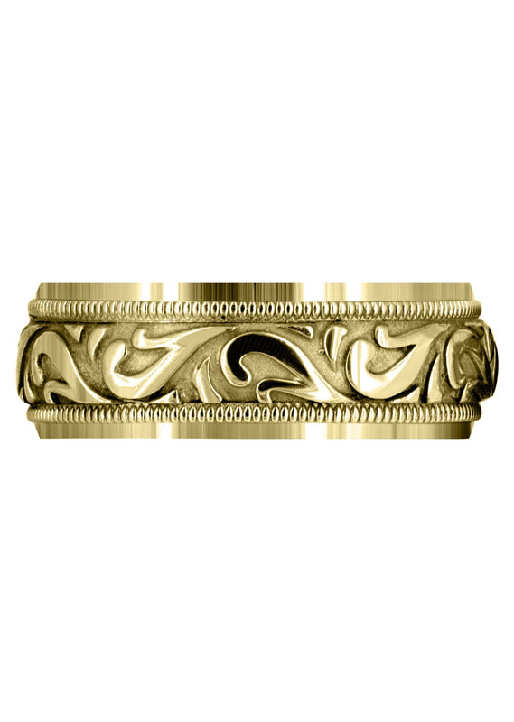 Yellow Gold Antique Mens Wedding Band | Sand Blast / High Polish Finish (George)