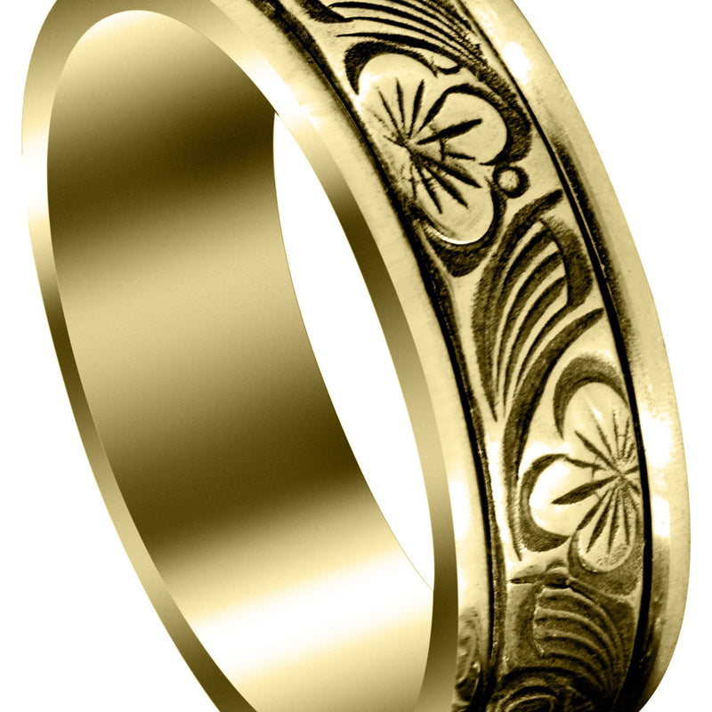 Yellow Gold Antique Mens Wedding Band | High Polish Finish (Alex)