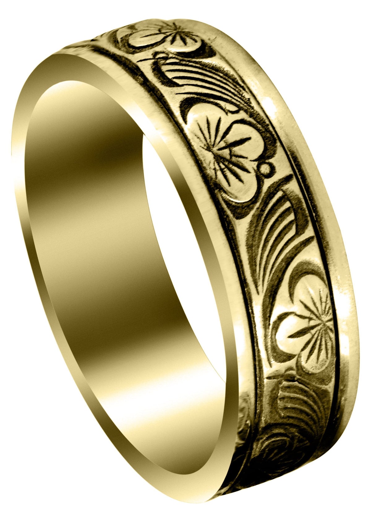 Yellow Gold Antique Mens Wedding Band | High Polish Finish (Alex)