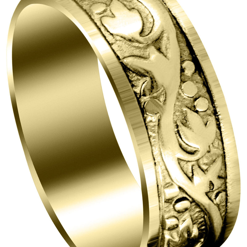 Yellow Gold Antique Mens Wedding Band | Sand Blast / High Polish Finish (Bryson)