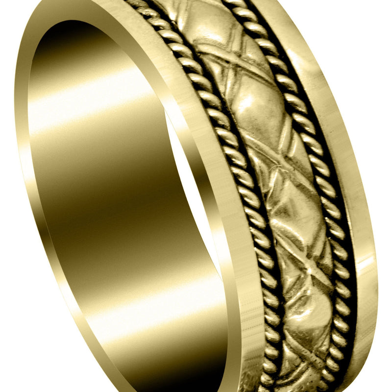 Yellow Gold Modern Mens Wedding Band | Sand Blast / High Polish Finish (Elliott)