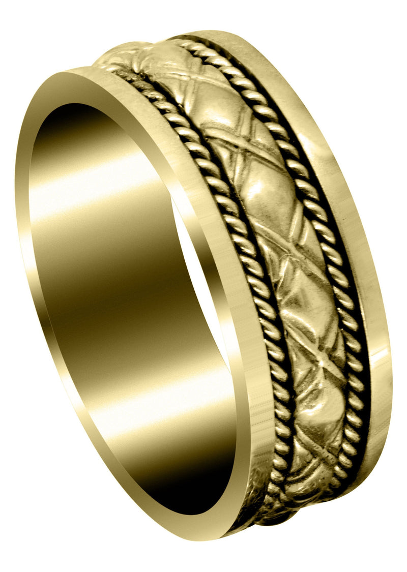 Yellow Gold Modern Mens Wedding Band | Sand Blast / High Polish Finish (Elliott)