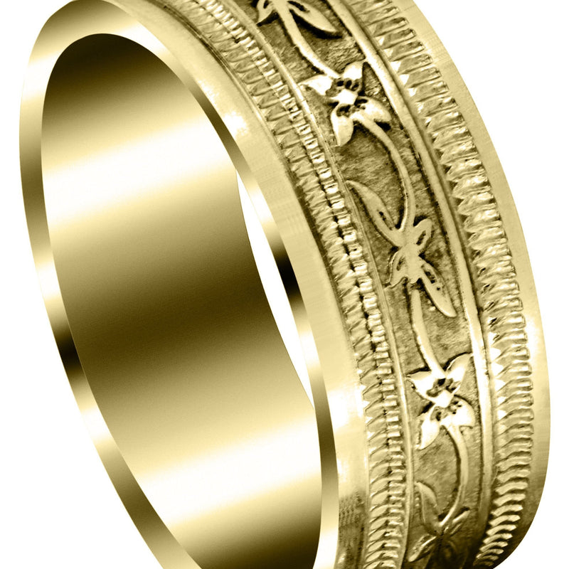 Yellow Gold Antique Mens Wedding Band | High Polish Finish (Cayden)