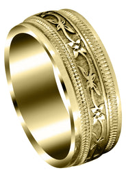 Yellow Gold Antique Mens Wedding Band | High Polish Finish (Cayden)