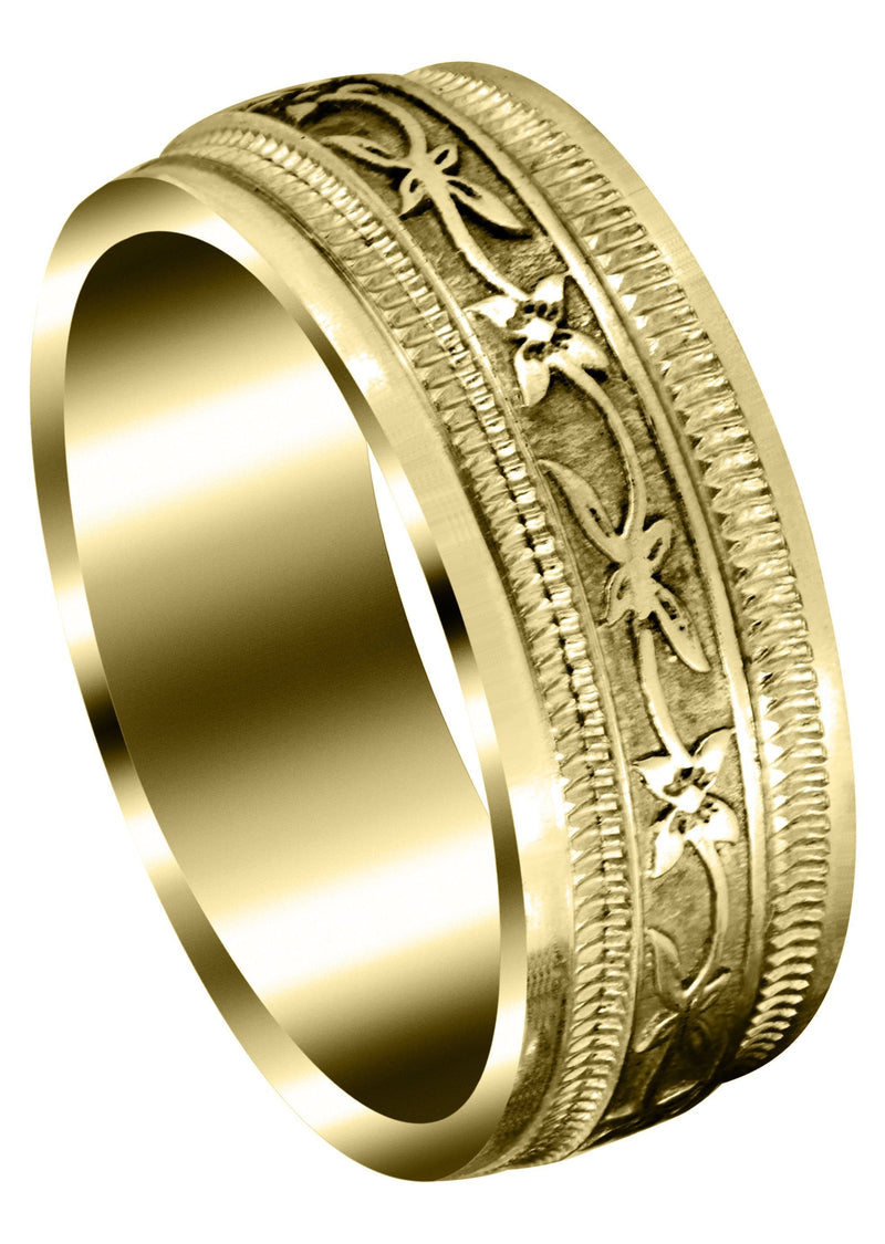 Yellow Gold Antique Mens Wedding Band | High Polish Finish (Cayden)
