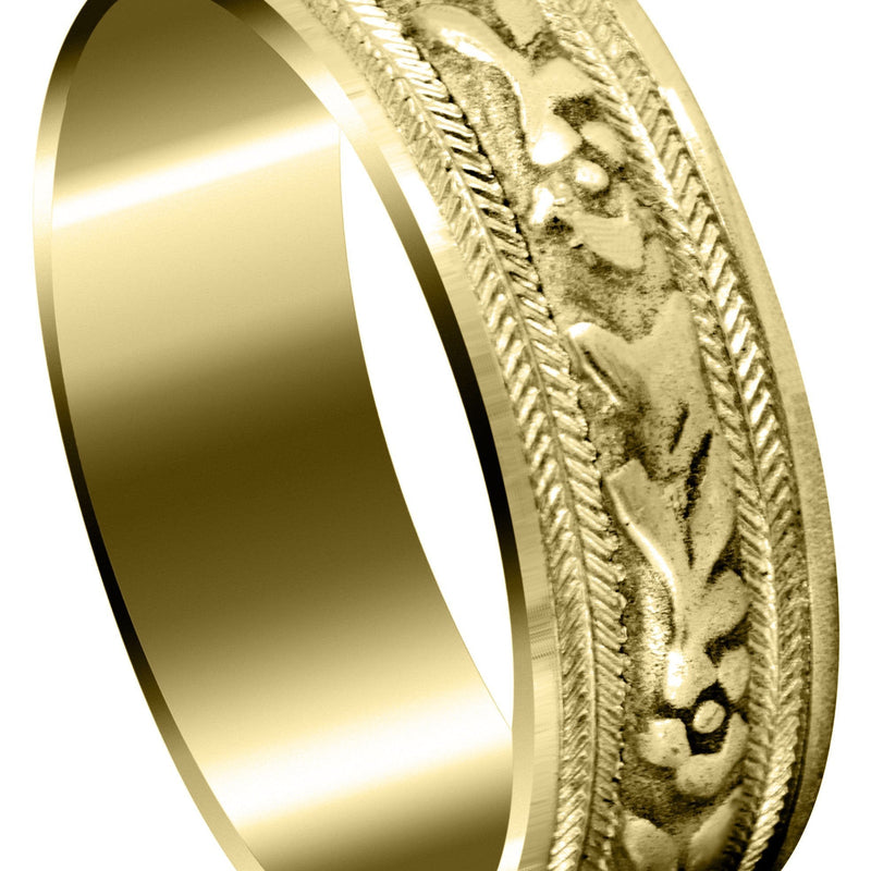 Yellow Gold Antique Mens Wedding Band | Sand Blast / High Polish Finish (Bryce)
