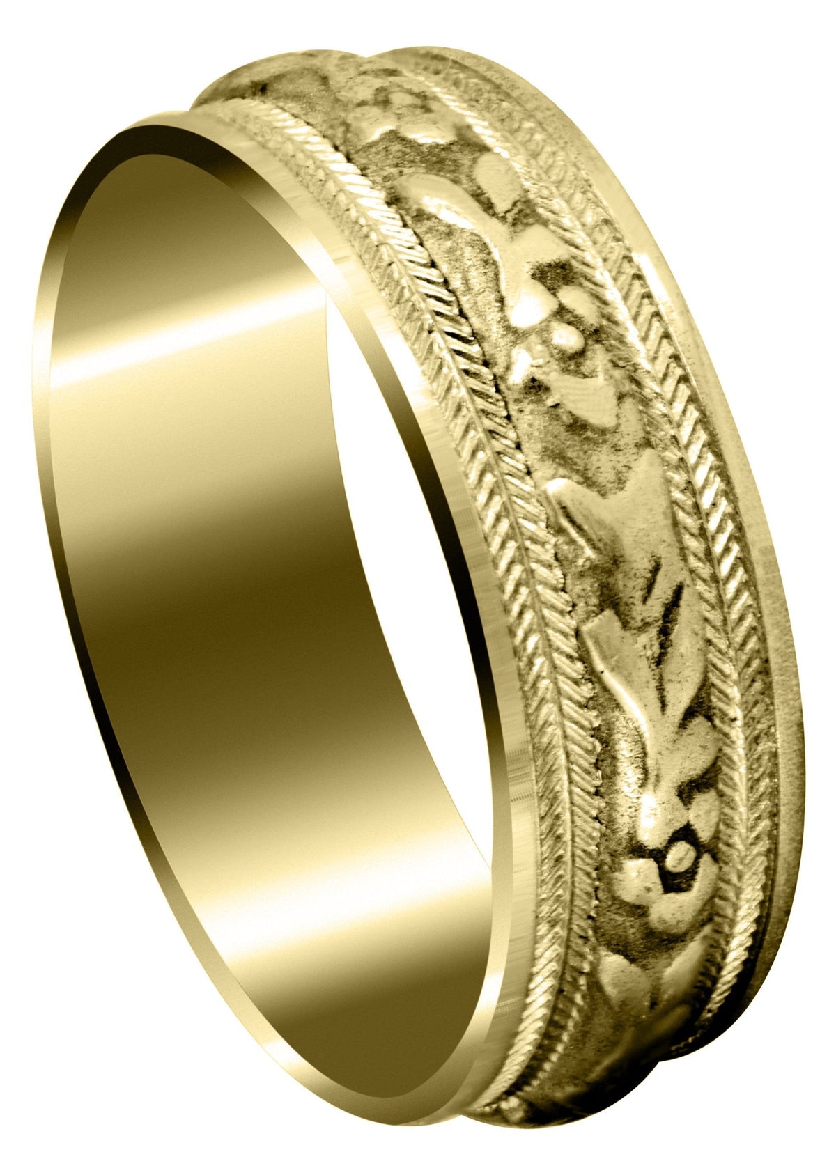 Yellow Gold Antique Mens Wedding Band | Sand Blast / High Polish Finish (Bryce)