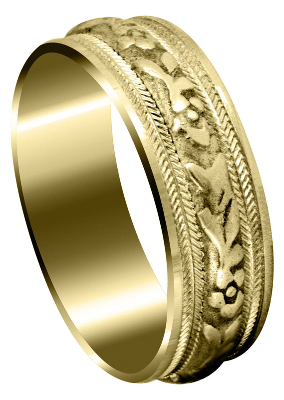 Yellow Gold Antique Mens Wedding Band | Sand Blast / High Polish Finish (Bryce)