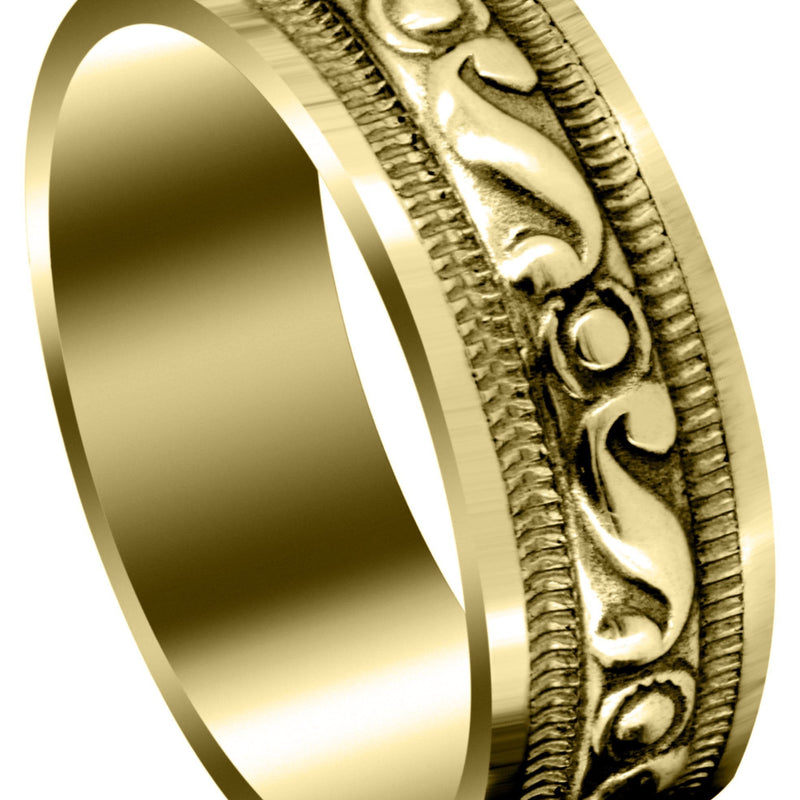 Yellow Gold Antique Mens Wedding Band | Sand Blast / High Polish Finish (Jesus)