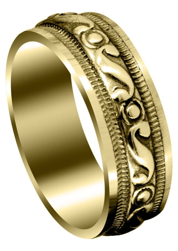 Yellow Gold Antique Mens Wedding Band | Sand Blast / High Polish Finish (Jesus)