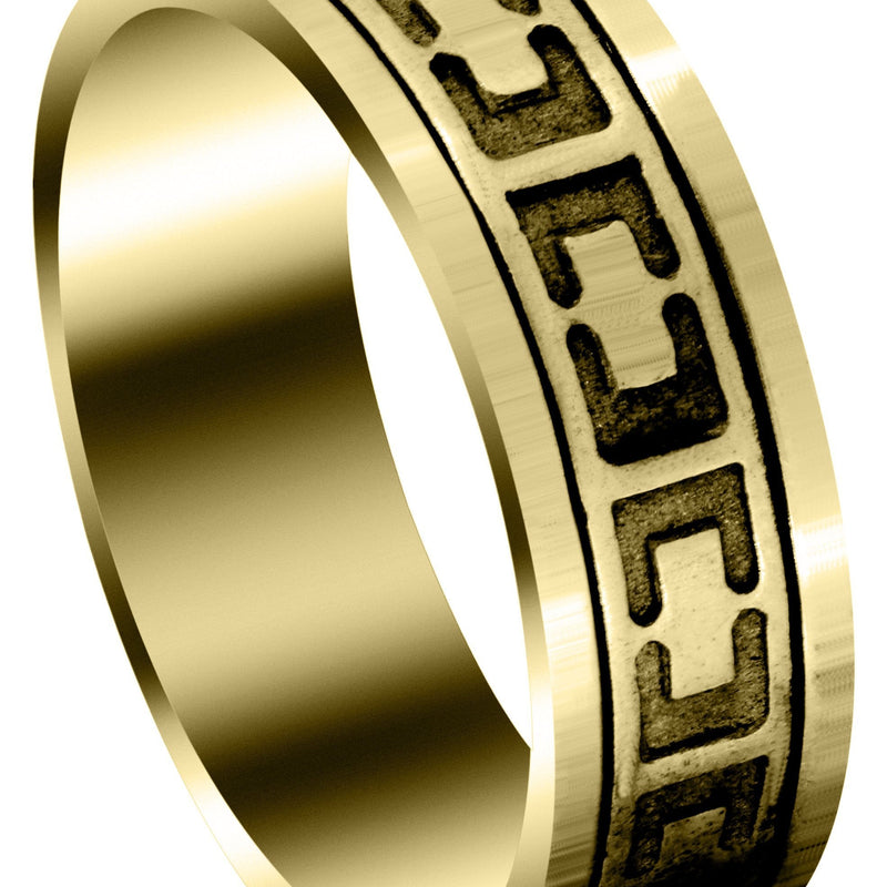 Yellow Gold Contemporary Mens Wedding Band | Sand Blast / High Polish Finish (Santiago)