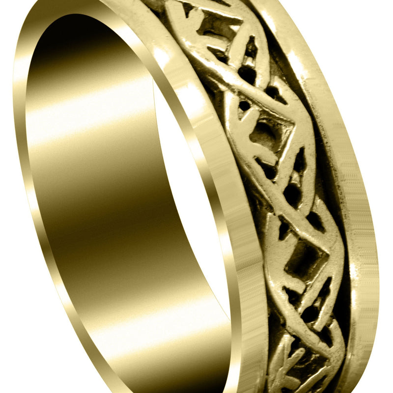 Yellow Gold Celtic Mens Wedding Band | Sand Blast / High Polish Finish (Derek)