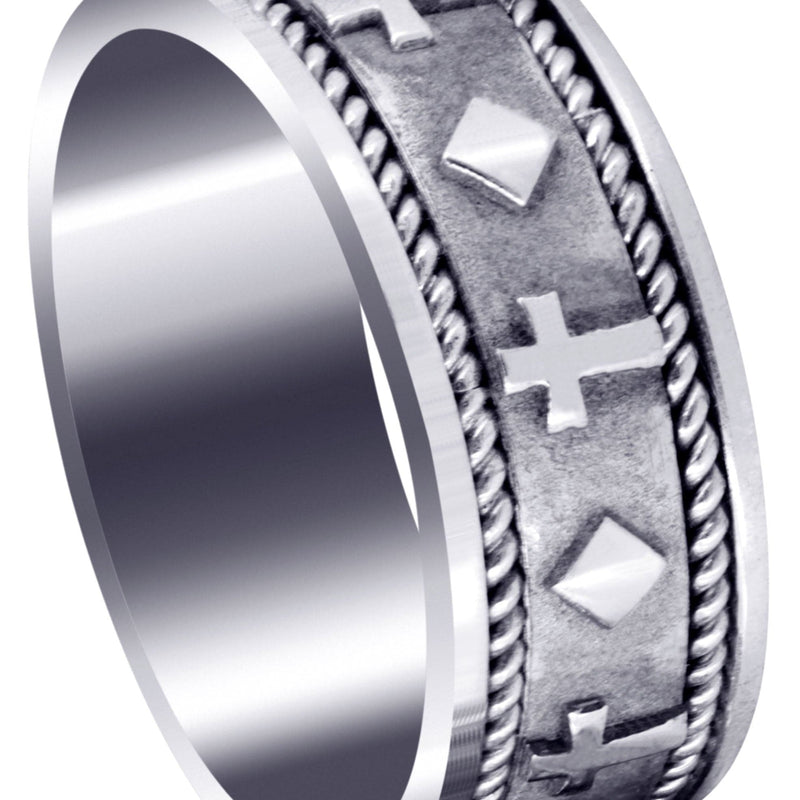 Religious Mens Wedding Band | Sand Blast / High Polish Finish (Mateo)