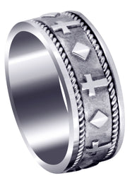 Religious Mens Wedding Band | Sand Blast / High Polish Finish (Mateo)
