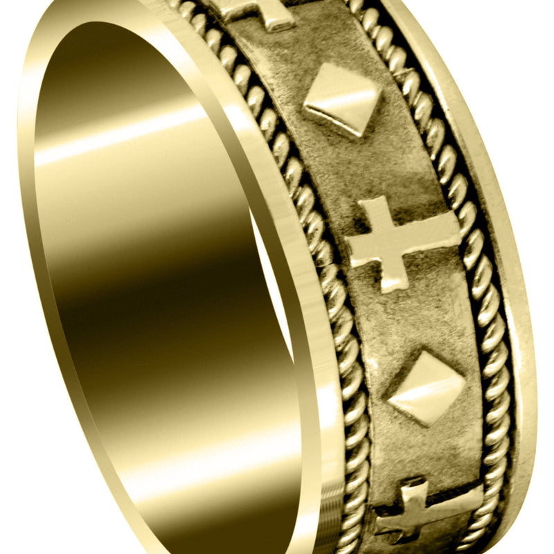 Yellow Gold Religious Mens Wedding Band | Sand Blast / High Polish Finish (Mateo)