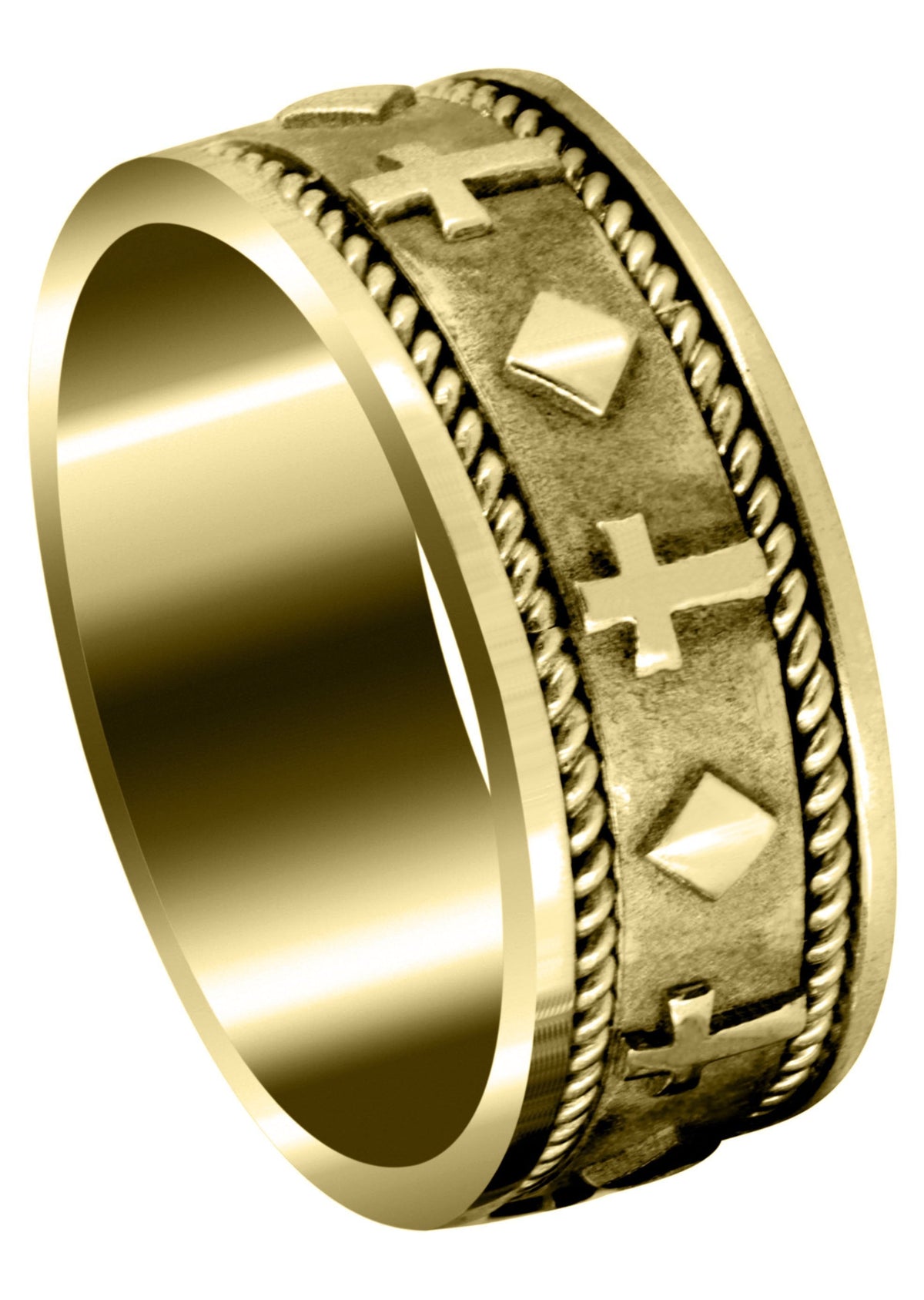 Yellow Gold Religious Mens Wedding Band | Sand Blast / High Polish Finish (Mateo)