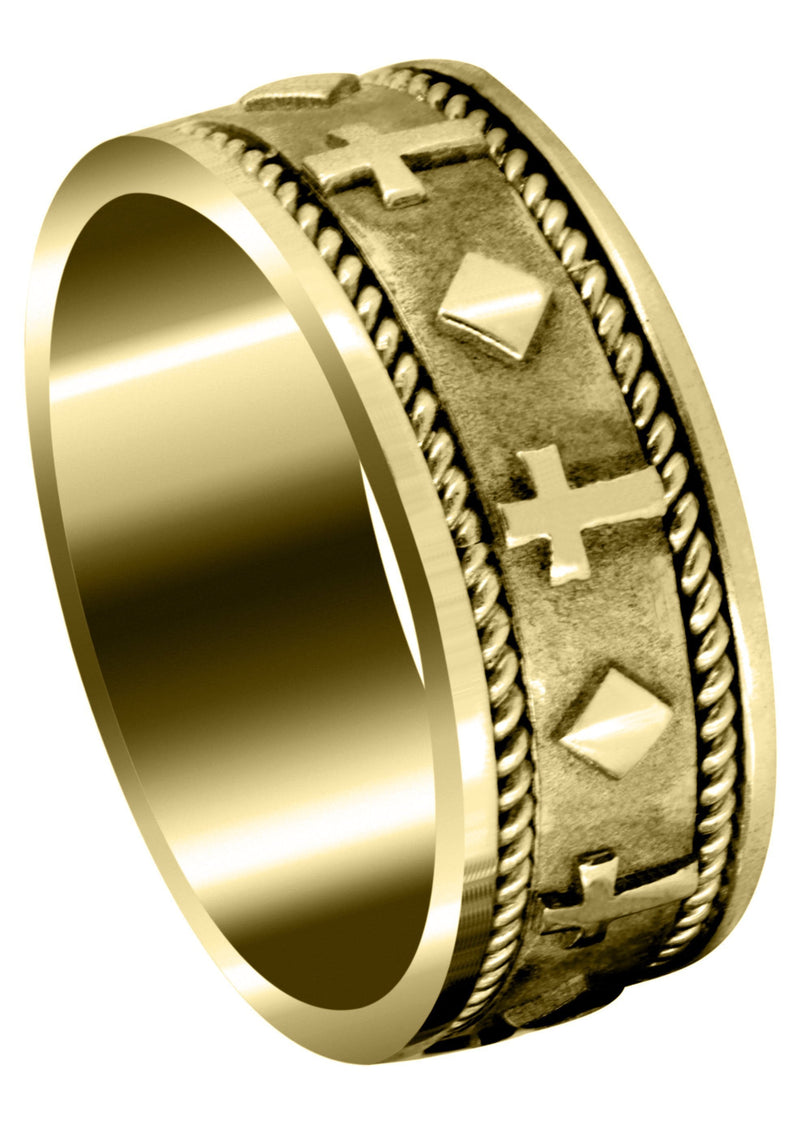 Yellow Gold Religious Mens Wedding Band | Sand Blast / High Polish Finish (Mateo)