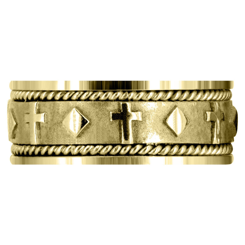 Yellow Gold Religious Mens Wedding Band | Sand Blast / High Polish Finish (Mateo)