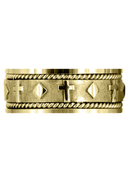 Yellow Gold Religious Mens Wedding Band | Sand Blast / High Polish Finish (Mateo)
