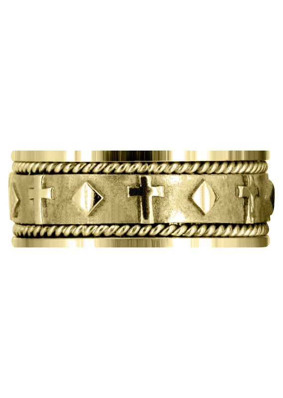 Yellow Gold Religious Mens Wedding Band | Sand Blast / High Polish Finish (Mateo)