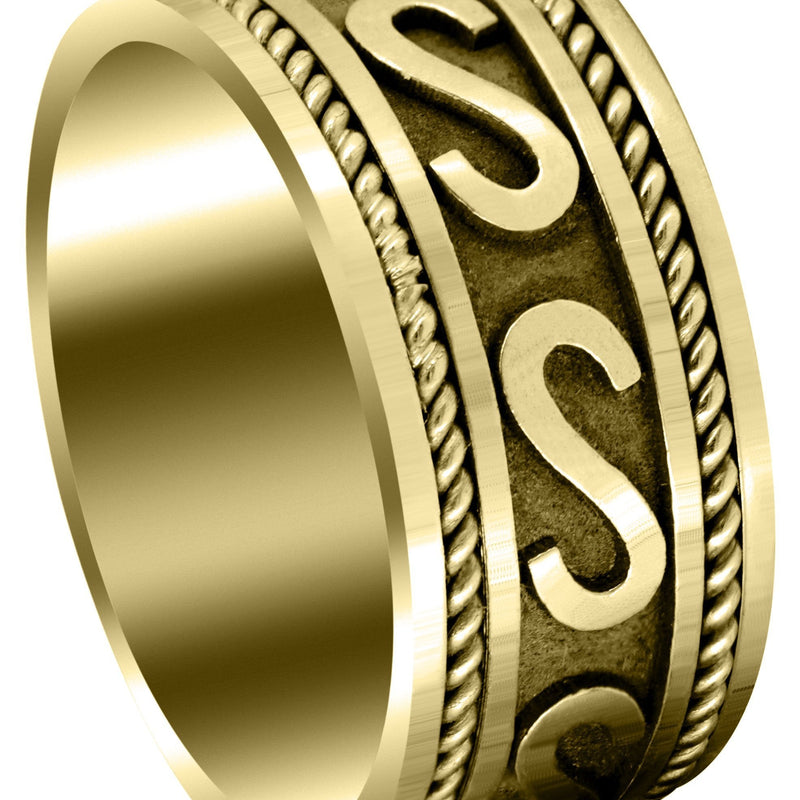 Yellow Gold Celtic Mens Wedding Band | Sand Blast / High Polish Finish (Asher)