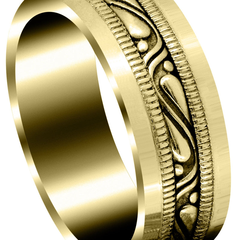 Yellow Gold Celtic Mens Wedding Band | Sand Blast / High Polish Finish (Finn)
