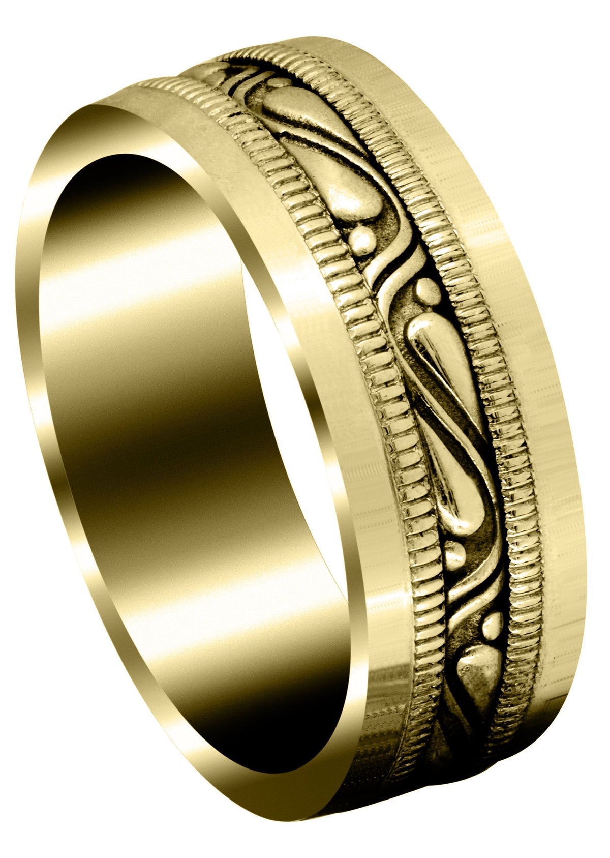 Yellow Gold Celtic Mens Wedding Band | Sand Blast / High Polish Finish (Finn)