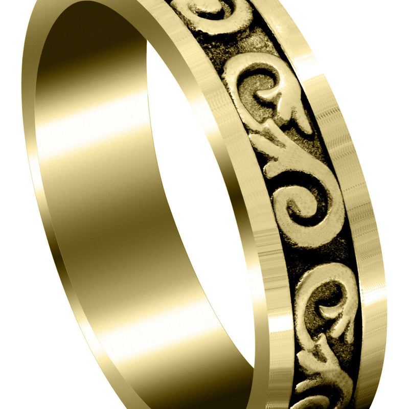 Yellow Gold Celtic Unique Mens Wedding Band | Sand Blast / High Polish Finish (Elliot)