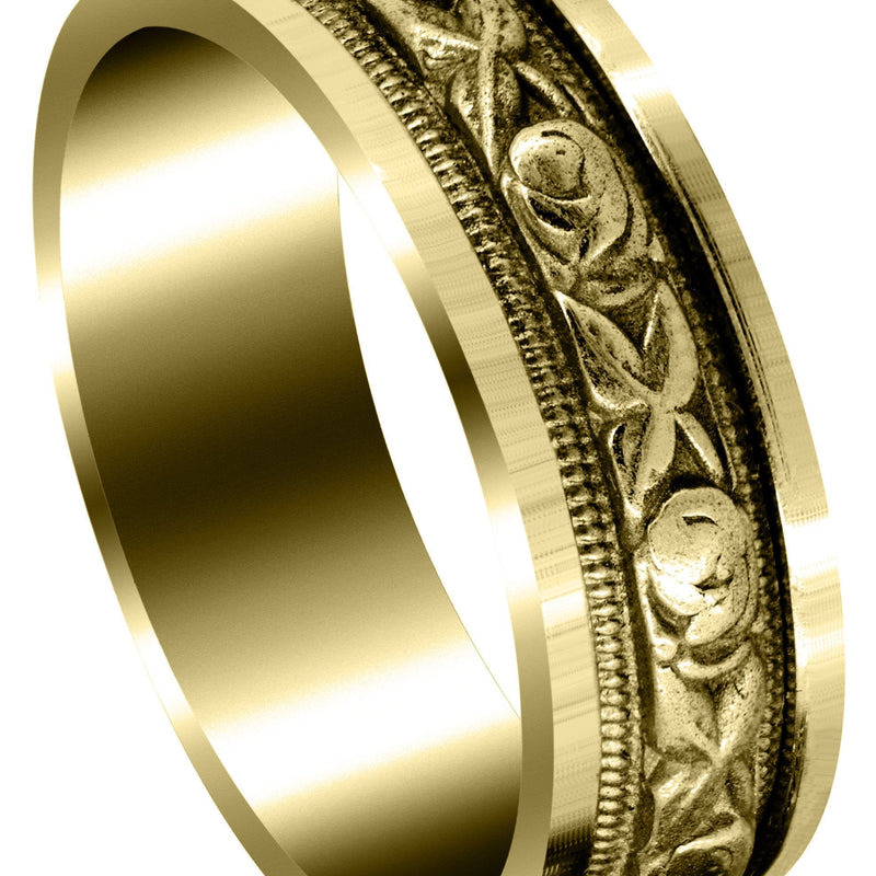 Yellow Gold Antique Unique Mens Wedding Band | Sand Blast / High Polish Finish (Xander)