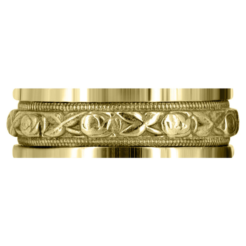 Yellow Gold Antique Unique Mens Wedding Band | Sand Blast / High Polish Finish (Xander)